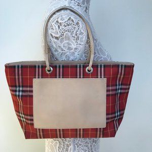 Rare Burberry Classic Red Nova Check Tote Purse